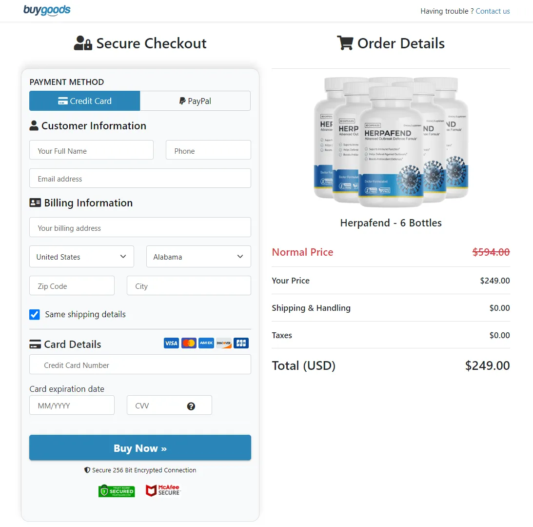 herpafend pro checkout